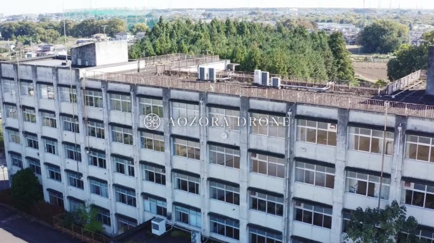 Video footage of a closed school building and school grounds Drone aerial video footage Japan