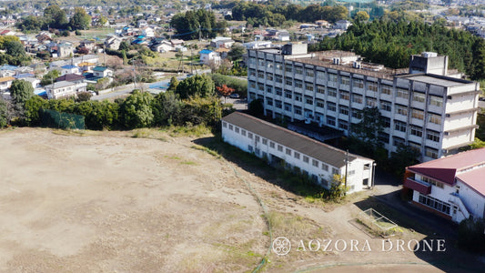 Closed school building and schoolyard Drone aerial photography image footage Carefully selected 5 pieces set