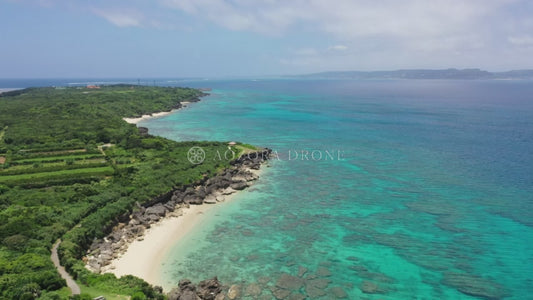 Kudaka Island "Romance Road" coastline footage drone aerial video footage 【Okinawa Prefecture, Japan】